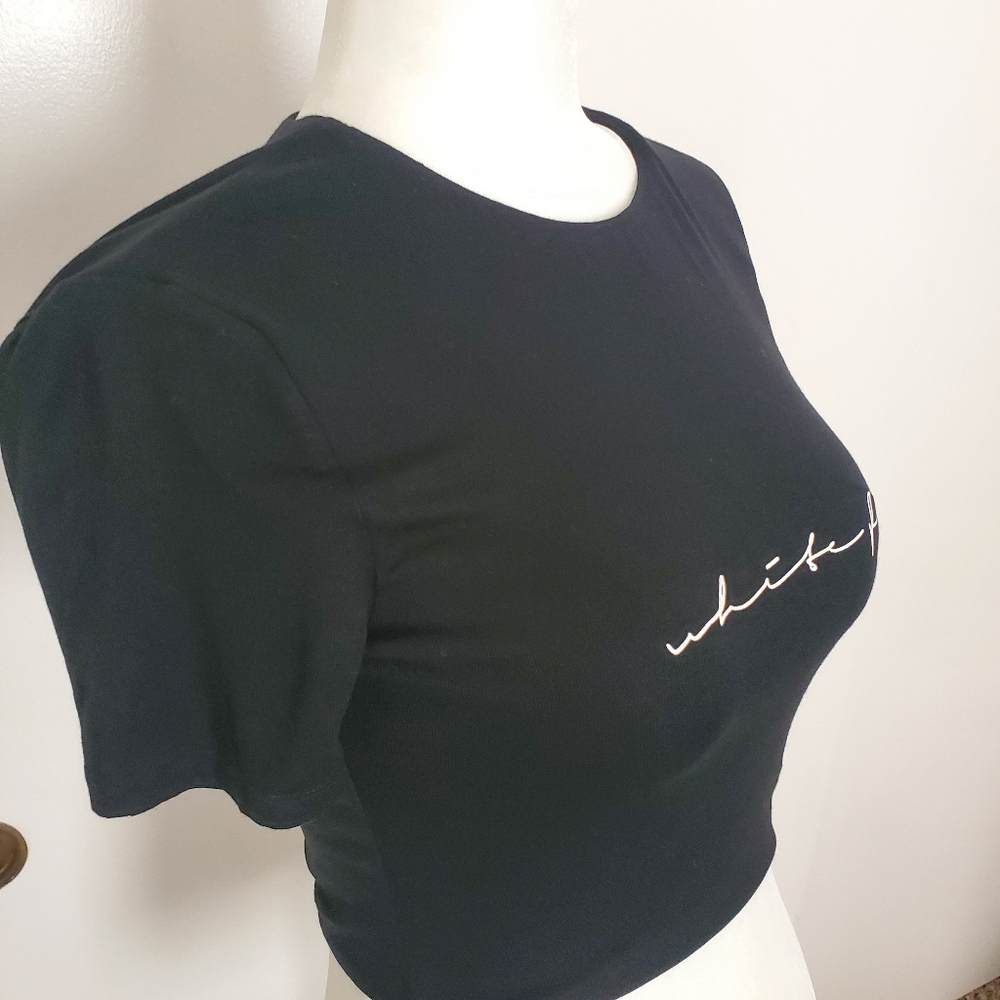 White Fox Baby Tee Crop Top Women's Size S Black - Picture 7 of 9